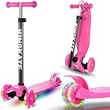 Scooter Kinder Roller, Dreiradscooter für Mädchen und Jungen, Höhenverstellbarer und Abnehmbarer Kinderscooter, mit PU Räder Kinder Scooter (Rosa)