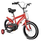 Garbenat 14 Zoll Kinderfahrrad mit Stützrädern Upgraded Kinder Fahrrad für ab 3-6 Jahre HöHenverstellbar Kinderfahrrad für Jungen & Mädchen Jugend Fahrrad für Schulung Outdoor Reiten (Rot)