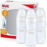 NUK First Choice+ Babyflaschen Starter Set | 0–6 Monate | 3 x Babyflasche mit Temperaturkontrolle | Anti-Colic-Ventil | BPA-frei | Herz (neutral) | 3 Stück