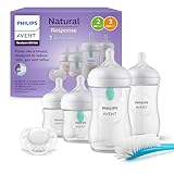 Philips AVENT Babyflaschen mit AirFree Ventil, Geschenkset für Neugeborene – 4 Babyflaschen, ultra soft Schnuller und Flaschenbürste, Babys von 0–12 Monaten und älter (Modell SCD657/11)