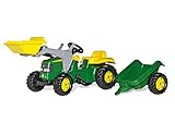 Rolly Toys rollyKid John Deere mit Frontlader (mit Anhänger, Drehschemellenkung, Alter 2,5 - 5 Jahre, Traktor + Zubehör, Heckkupplung, Kinderfahrzeug), grün