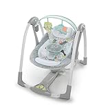 Ingenuity Hugs & Hoots zusammenklappbare & tragbare Babyschaukel, 5 Schaukelgeschwindigkeiten, 8 Melodien, 3 Naturgeräusche, Lautstärkeregulierung und abnehmbarem Spielzeugbügel, ab der Geburt bis 9kg