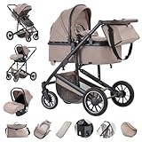 Gcarebb 3 in 1 Kinderwagen, Buggy Mit Auto Babyschale, Mit Höhenverstellbarer Kinderwagen Komplettset, KombiKinderwagen Mit Aluminiumrahmen für Neugeborene 0-4 Jahre