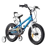RoyalBaby Freestyle Kinderfahrrad Jungen Mädchen mit Stützräder Fahrrad 14 Zoll Blau